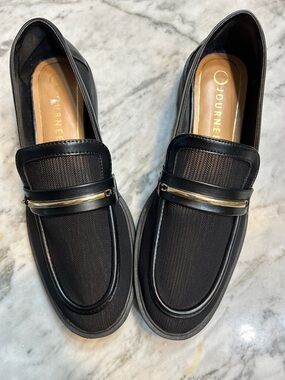Journee Collection Black Loafers with Gold Accent Bar